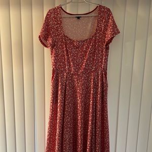 Torrid. Red and white floral dress with pockets, size 1